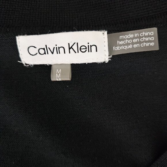Calvin Klein Knit Long Sleeve V Neck Black Polo Collar Sweater - Picture 2 of 7